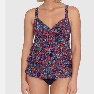 Swim Solutions Sz 8 Swim dress One-Piece Swimsuit Navy Multi Floral New NWT